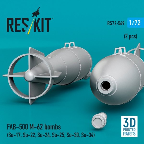 RESKIT RS72-0569 FAB-500 M-62 bombs (2 pcs) (Su-17, Su-22, Su-24, Su-25, Su-30, Su-34) (3D Printed) (1/72)