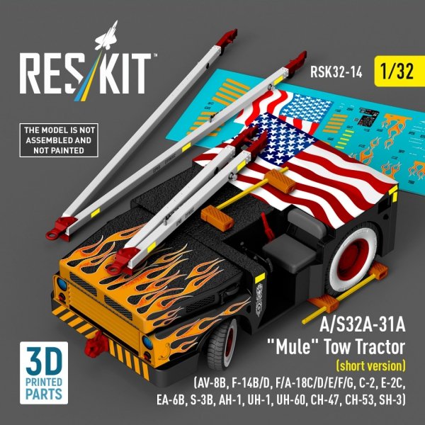 RESKIT RSK32-0014 A/S32A-31A "Mule" Tow Tractor (short version) (AV-8B, F-14B/D, F/A-18C/D/E/F/G, C-2, E-2С, EA-6B, S-3B, AH-1, UH-1, UH-60, CH-47, CH-53, SH-3) (3D Printed model kit) (1/32)