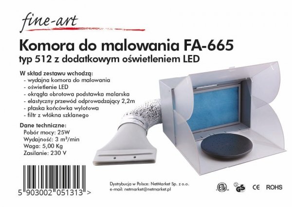 Fine Art FA-665 Wyciąg do malowania typ 512 z dodatkowym oświetleniem LED