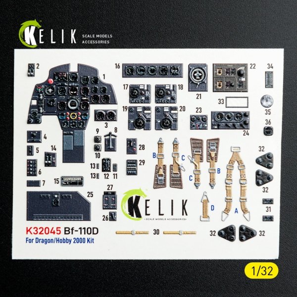 Kelik K32045 Bf-110D - interior 3D decals for Dragon/Hobby 2000 kit 1/32