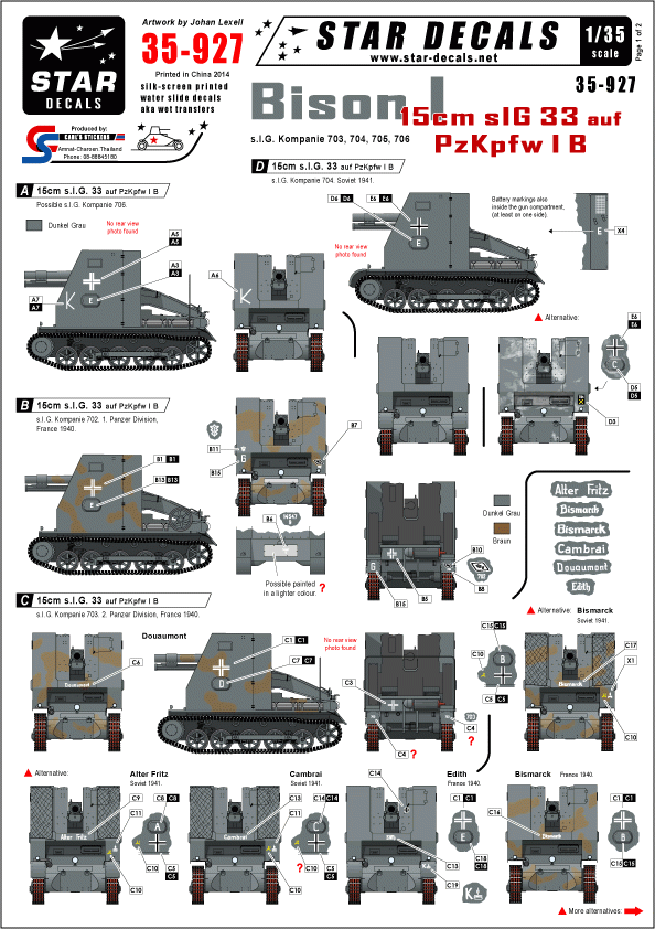 Star Decals 35-927 Bison I 15cm sIG 33 auf PzKpfw I B 1/35