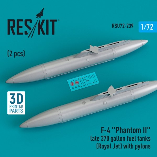 RESKIT RSU72-0239 F-4 &quot;PHANTOM II&quot; LATE 370 GALLON FUEL TANKS (ROYAL JET) WITH PYLONS (2 PCS) (3D PRINTED) 1/72