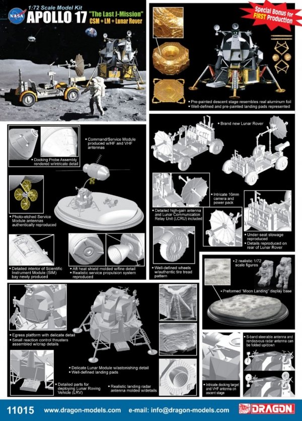 Dragon 11015 Apollo 17 &quot;The Last J-Mission&quot; CSM + LM + Lunar Rover 1/72