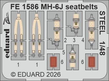 Eduard FE1586 MH-6J seatbelts STEEL ICM 1/48