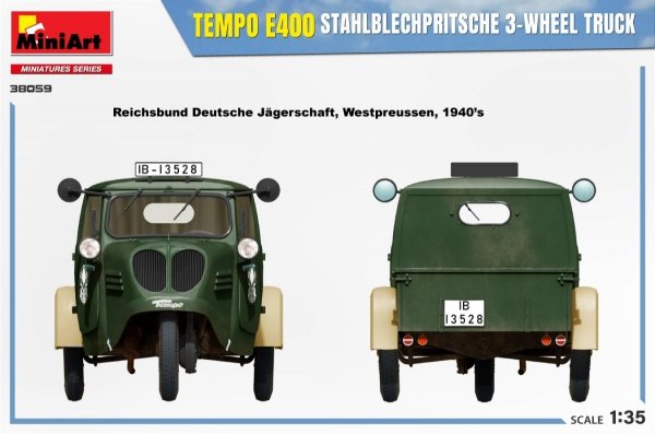 MiniArt 38059 TEMPO E400 STAHLBLECHPRITSCHE 3-WHEEL TRUCK 1/35