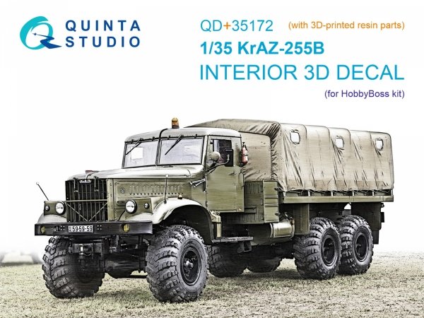 Quinta Studio QD+35172 KrAZ-255B 3D-Printed &amp; coloured Interior on decal paper (HobbyBoss) (with 3D-printed resin parts) 1/35