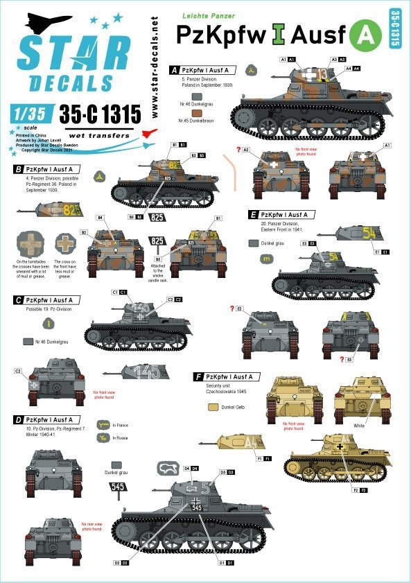 Star Decals 35-C1315 PzKpfw I Ausf A 1/35