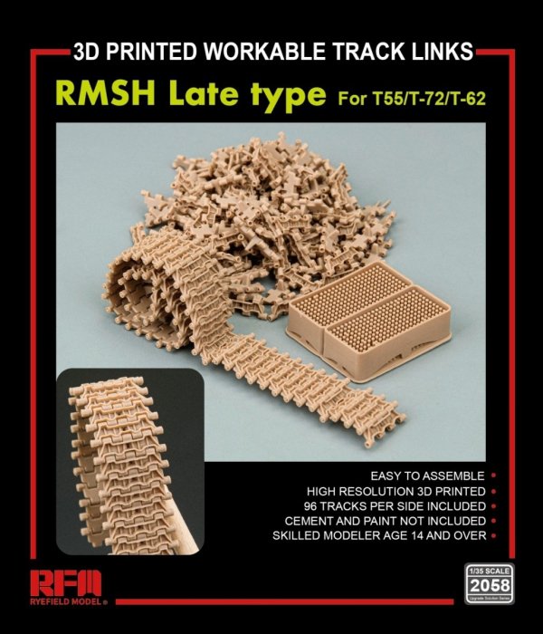 Rye Field Model 2058 RMSH Late Type For T55/-72/T-62 3D PRINTED WORKABLE TRACK LINKS 1/35