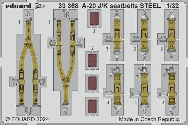 Eduard 33368 A-20J/ K seatbelts STEEL HONG KONG MODELS 1/32