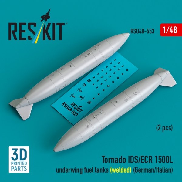 RESKIT RSU48-0553 Tornado IDS/ECR 1500L underwing fuel tanks (welded) (German AF / Italian AF) (2 pcs) (3D Printed) (1/48)