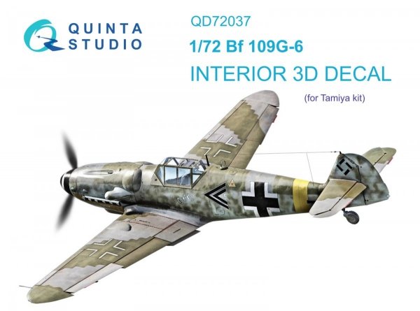 Quinta Studio QD72037 Bf 109 G-6 3D-Printed &amp; coloured Interior on decal paper (Tamiya) 1/72