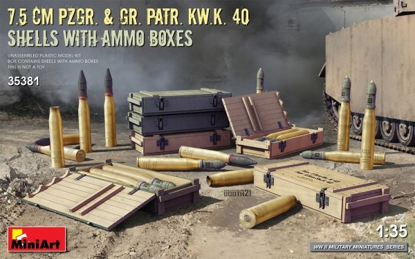 MiniArt 35381 7.5cm PzGr. &amp; Gr. KwK 40 Shells w/ Ammo Boxes 1/35