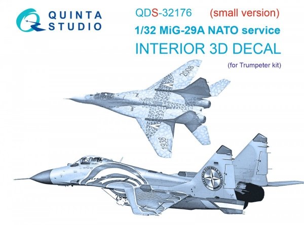 Quinta Studio QDS-32176 MiG-29A NATO service 3D-Printed &amp; coloured Interior on decal paper (Trumpeter) (Small version) 1/32