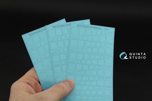 Quinta Studio QRV-051 Riveting rectangles, rounded rectangles and ovals (rivet size 0.15 mm, gap 0.6 mm, suits 1/48), Black color 1/48