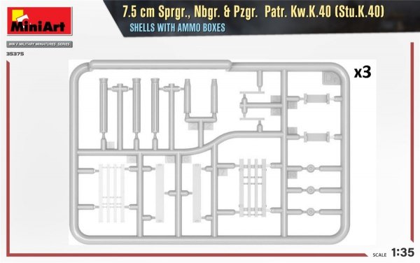 MiniArt 35375 7.5 cm Sprgr., Nbgr. &amp; Pzgr. Patr. Kw.K.40 (Stu.K.40) SHELLS WITH AMMO BOXES 1/35