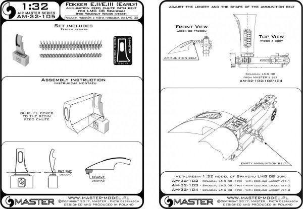 Master AM-32-105 Fokker E.II/E.III (Early) Ammunition feed chute with belt for LMG 08 Spandau (1:35)