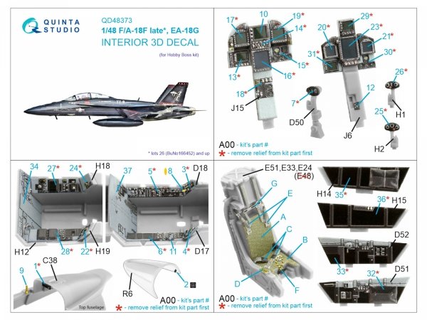 Quinta Studio QD48373 F/A-18F late / EA-18G 3D-Printed &amp; coloured Interior on decal paper (Hobby Boss) 1/48
