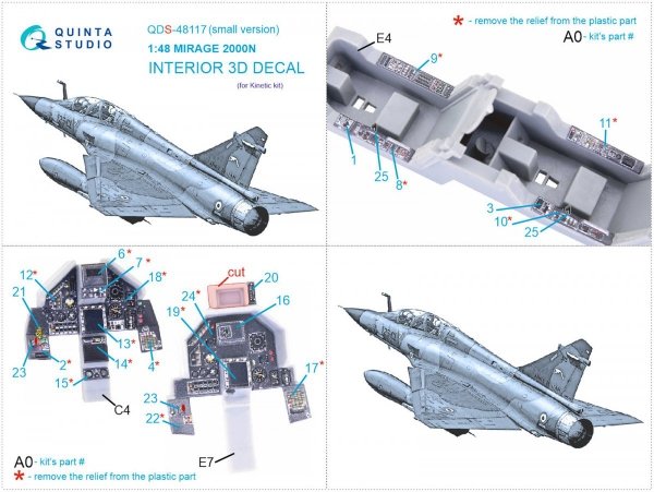 Quinta Studio QDS-48117 Mirage 2000N 3D-Printed &amp; coloured Interior on decal paper (Kinetic) (Small version) 1/48