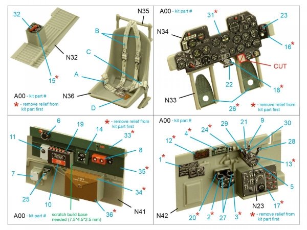 Quinta Studio QD32136 P-47D Razorback 3D-Printed &amp; coloured Interior on decal paper (Trumpeter) 1/32