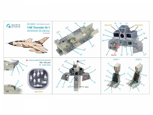 Quinta Studio QD+48261 Tornado GR.1 3D-Printed &amp; coloured Interior on decal paper (Revell) (with 3D-printed resin parts) 1/48