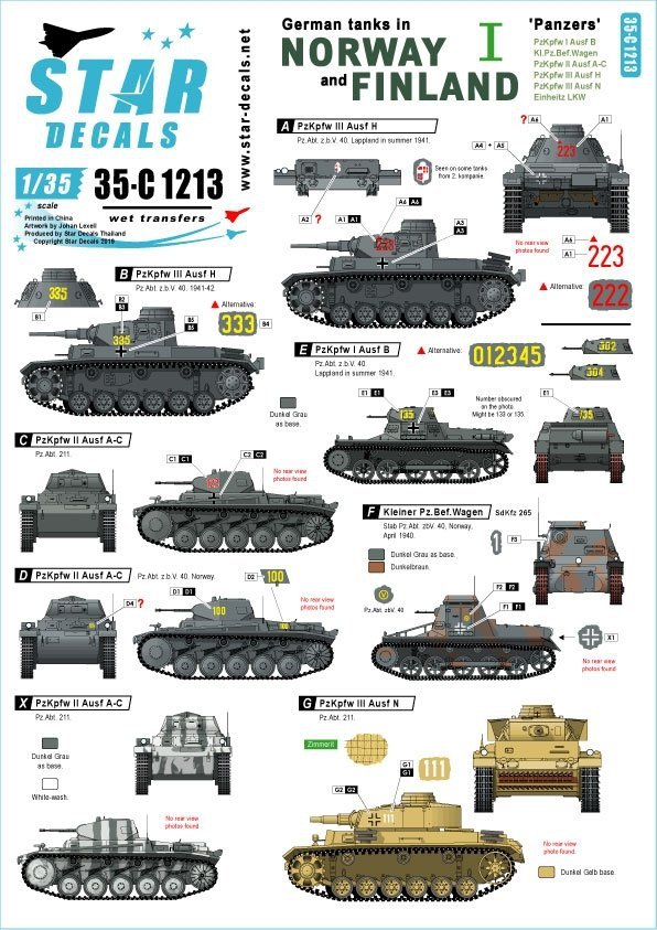 Star Decals 35-C1213 German tanks in Norway &amp; Finland # I 1/35