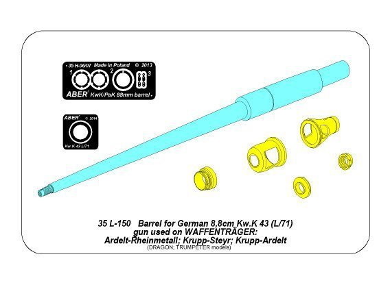 Aber 35L-150 Barrel for German 8,8cm PAK-43 gun used on Waffentrager (1:35)	