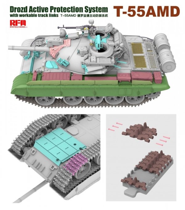 Rye Field Model 5091 T-55AMD Drozd APS w/workable track links 1/35