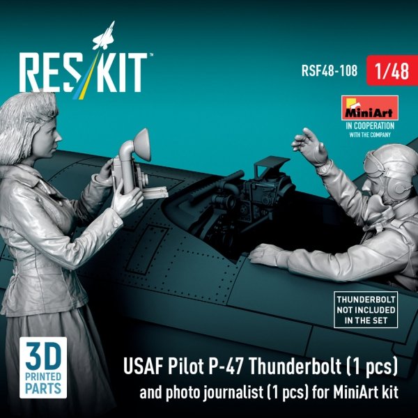 RESKIT RSF48-0108 USAF Pilot P-47 Thunderbolt (1 pcs) and photo journalist (1 pcs) for MiniArt kit (3D Printed) (1/48)