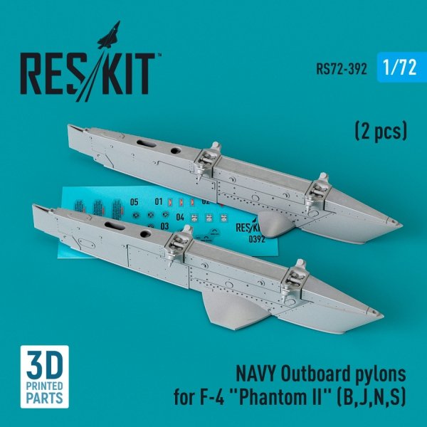 RESKIT RS72-0392 NAVY OUTBOARD PYLONS FOR F-4 PHANTOM II (B,J,N,S) (2 PCS) (3D PRINTED) 1/72