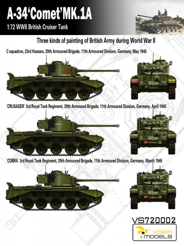 Vespid Models VS720002 A-34 'Comet' MK.1A British Cruiser Tank 1/72