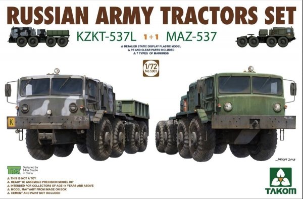 Takom 5003 Russian Army Tractors SET KZKT-537L &amp; MAZ-537 1/72