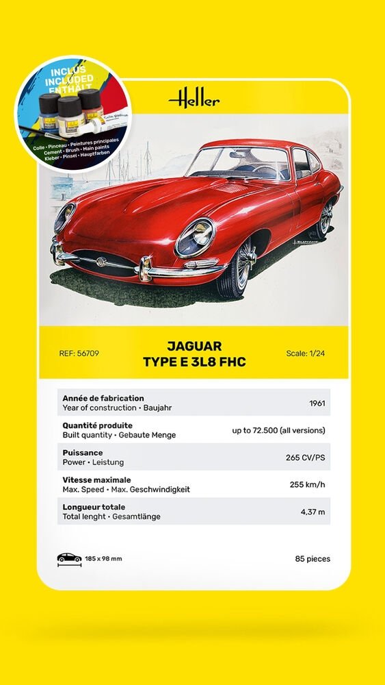 Heller 56709 STARTER KIT Jaguar Type E 3L8 FHC 1/24