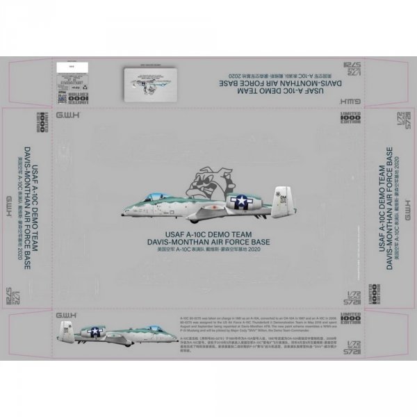 Great Wall Hobby S7211 USAF A-10C Demo Team DAVIS-MONTHAN Air Force Base 2020 Limited Edition 1/72