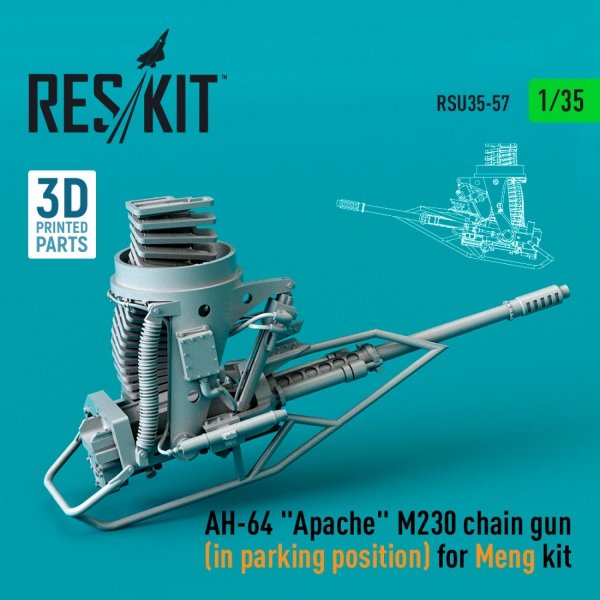 RESKIT RSU35-0057 AH-64 &quot;APACHE&quot; M230 CHAIN GUN (IN PARKING POSITION) FOR MENG KIT (3D PRINTED) 1/35