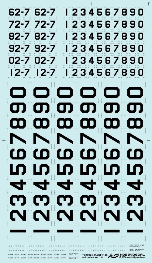 HobbyDecal TC48024V1 JASDF F-86 Tail Codes ver 1 1/48