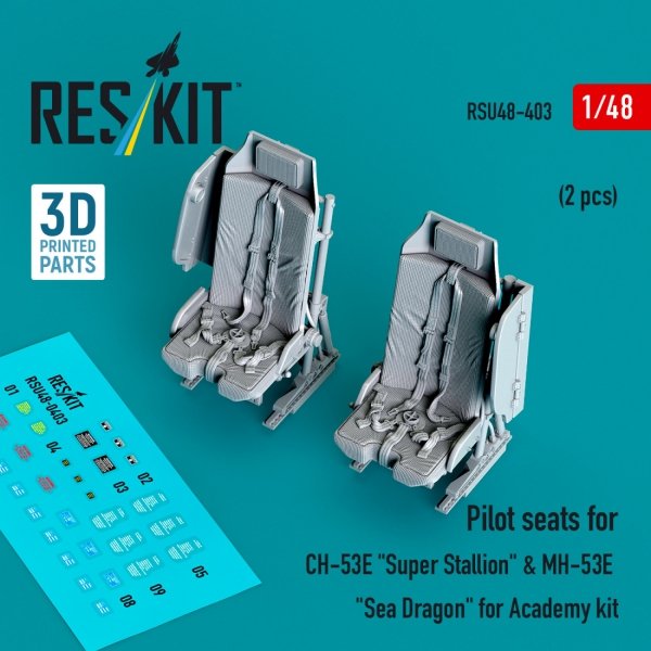 RESKIT RSU48-0403 Pilot seats for CH-53E "Super Stallion" &amp; MH-53E "Sea Dragon" for Academy kit (2 pcs) (3D printed) (1/48)
