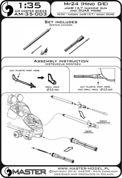 Master AM-35-003 Mi-24 (Hind D/E) - JakB-12.7 machine gun barrel and DUAS probe (metal and resin parts) 1:35