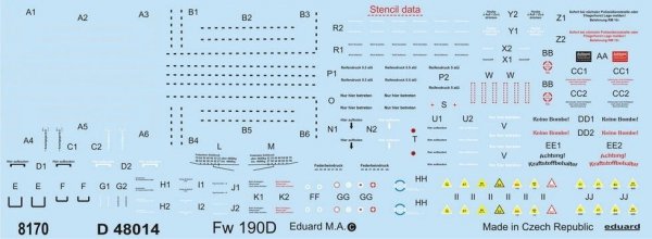 Eduard D48014 Fw 190D stencils 1/48