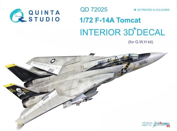 Quinta Studio QD72025 F-14A 3D-Printed &amp; coloured Interior on decal paper (for GWH kit) 1/72