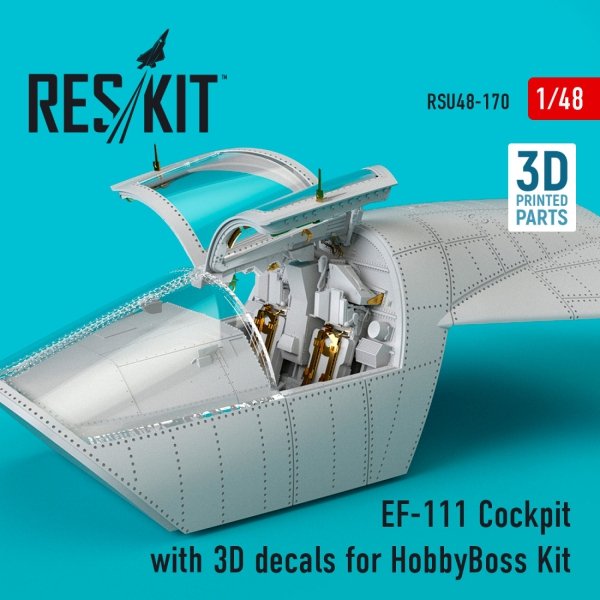RESKIT RSU48-0170 EF-111 Cockpit with 3D decals for HobbyBoss kit (3D Printed) (1/48)