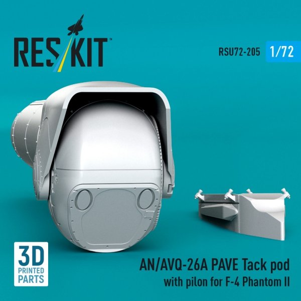 RESKIT RSU72-0205 AN/AVQ-26A PAVE Tack pod with pilon for F-4 Phantom II (3D Printed) (1/72)
