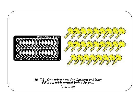 Aber 16108 Jednomotylkowe nakrętki z toczonymi podporami (26 sztuk) 1/16