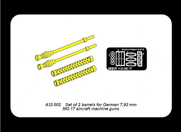 Aber A32002 Set of 2 barrels for German 7,92 mm MG 17 aircraft machine guns (1:32)