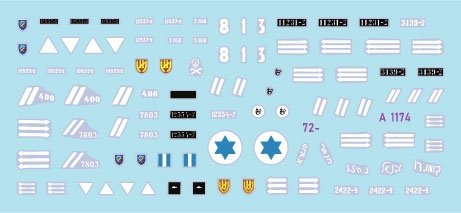 Star Decals 72-A1174 Early IDF markings # 1. Israeli armoured cars and AFVs in 1948-49. Daimler AC Mk 2, Humber AC Mk IV, Humber LRC, Marmon-Herrington Mk IVF, M3 White Scout Car, Humber SC, CMP C15TA. 1/72