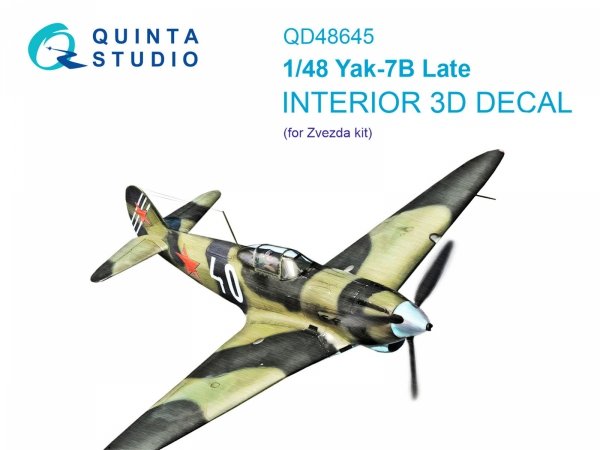 Quinta Studio QD48645 Yak-7B 3D-Printed &amp; coloured Interior on decal paper ( Zvezda ) 1/48