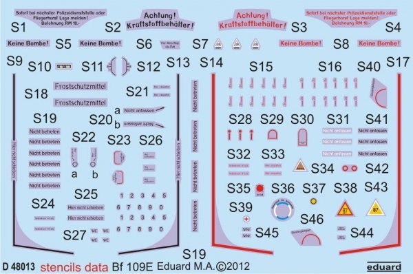 Eduard D48013 Bf 109E stencils 1/48