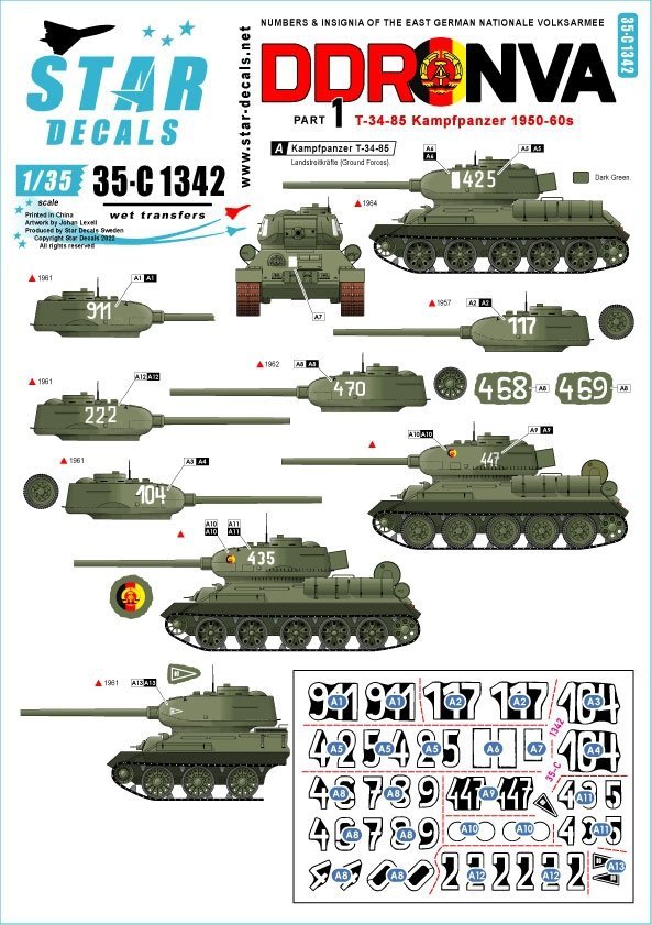 Star Decals 35-C1342 DDR - NVA 1. Numbers &amp; insignia of the East German Nationale Volksarmee 1/35