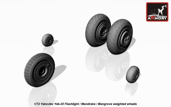 Armory Models AW72046 Yakovlev Yak-25 Flashlight / Mandrake / Mangrove wheels w/ weighted tires 1/72