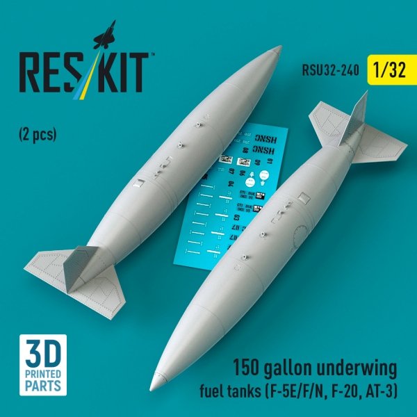 RESKIT RSU32-0240 150 gallon underwing fuel tanks (F-5E, F, N, F-20, AT-3) (2 pcs) (3D Printed) (1/32)