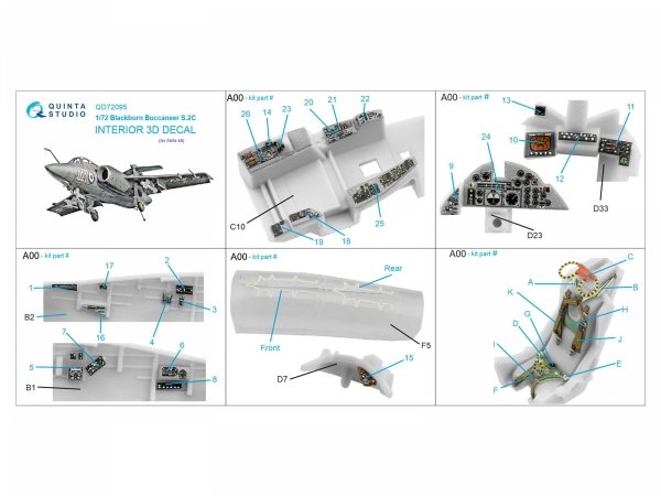 Quinta Studio QD72095 Blackburn Buccaneer S.2C 3D-Printed &amp; coloured Interior on decal paper (Airfix) 1/72